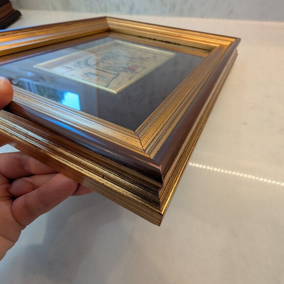 Vintage Italian photo in small town picture made with gold leaf, hand painted - Picture 3 of 8